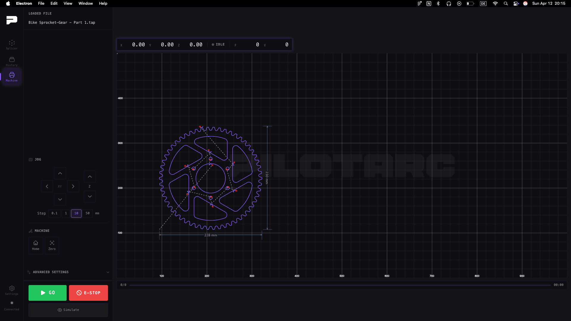Pilotarc software — machine view