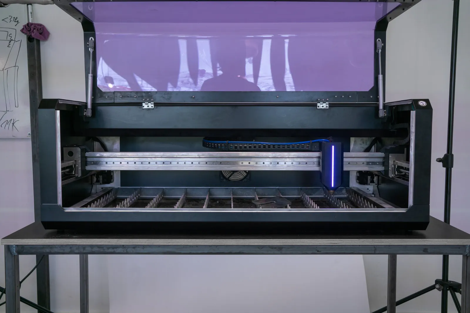 Pilotarc desktop plasma CNC machine with the lid open